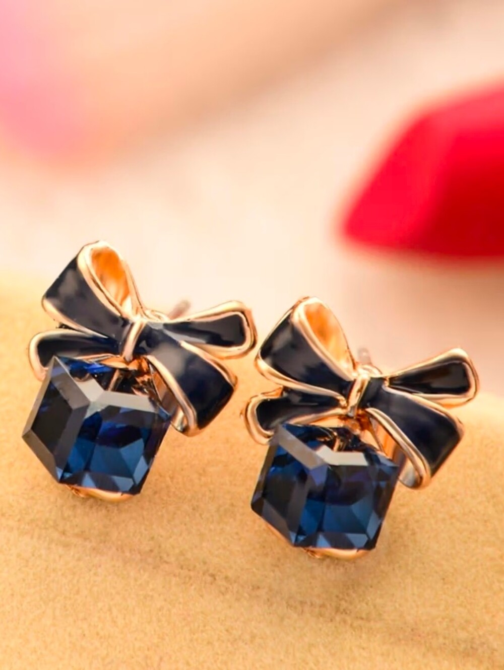 $8 Each Or Bundle 5/$20 Gold Bow Blue Crystal Stud Earrings